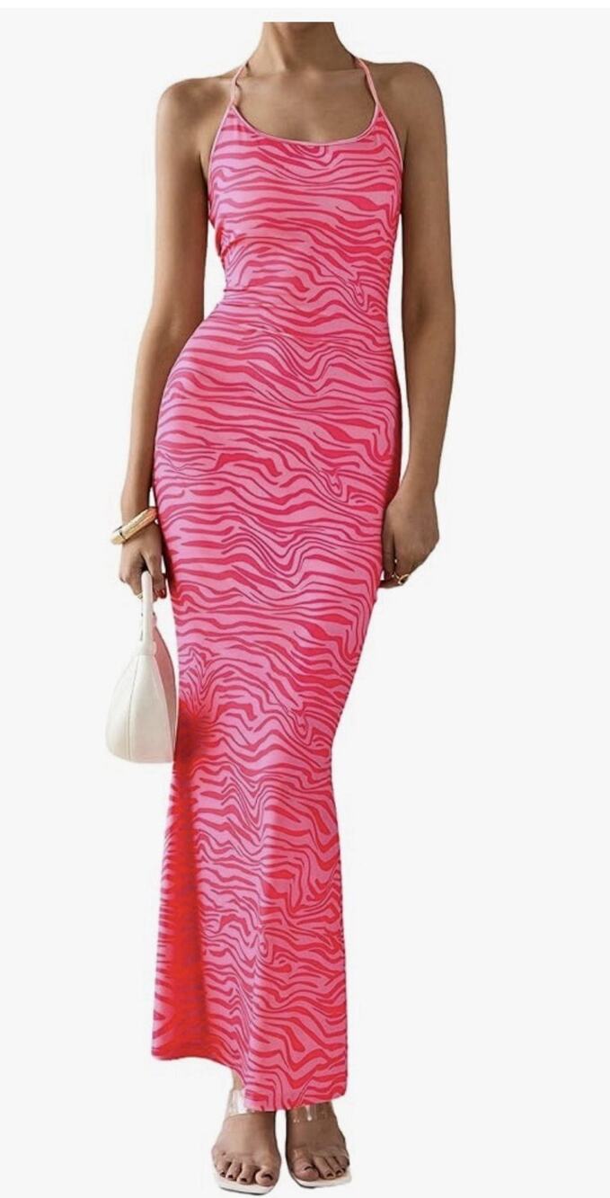 PRETTYGARDEN Maxi Dresses Halter Leopard Print Pink women’s L